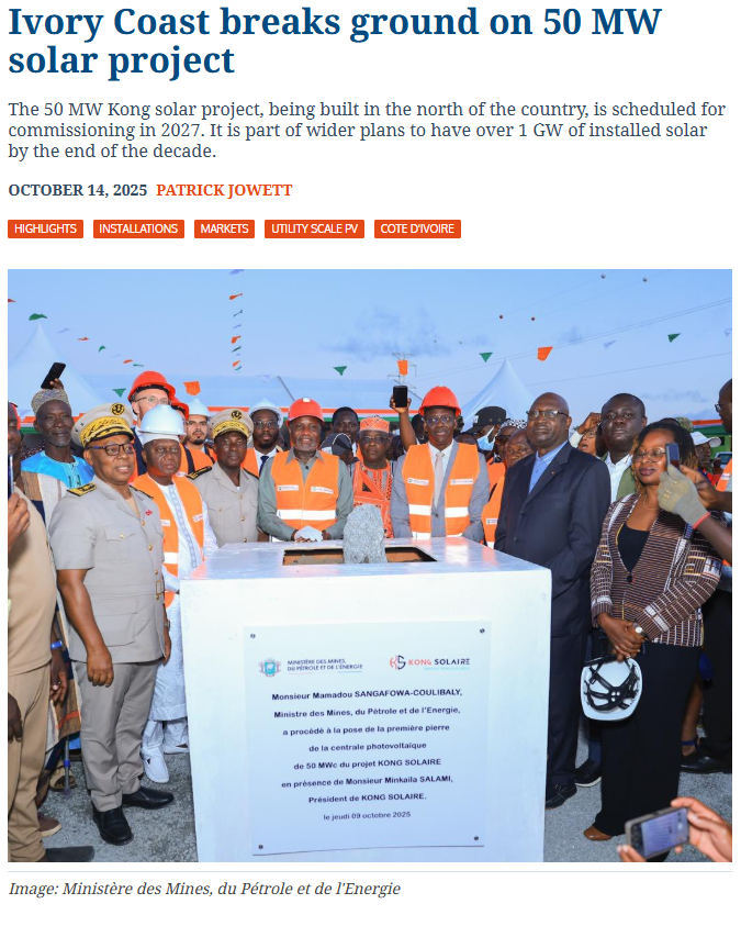Ivory Coast breaks ground on 50 MW solar project