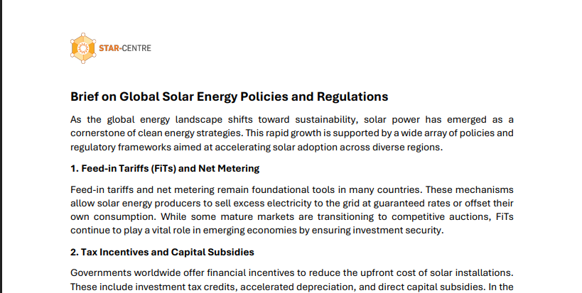Brief on Global Solar Energy Policies and Regulations